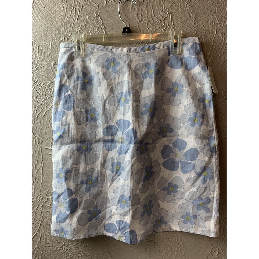 H&M LOGG Linen Skirt Blue & Grey‎ Flowers Size 10 Lined